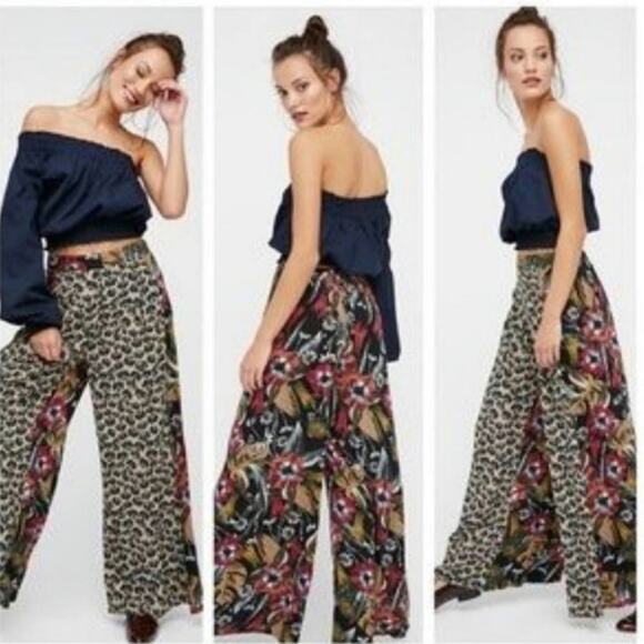 Free People In The Mix Cheetah Leopard Tropical XS Floral Print Pants - Picture 1 of 8